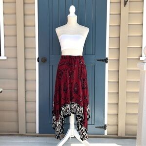 Lola Red and Black Asymmetrical Maxi Skirt Boho